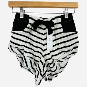 Tavik Eliza 100% Linen Black Off White Striped Drawstring Shorts NWT XS